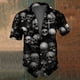 thumbnail image 5 of Camisas de calavera para hombre, camisas casuales de verano de manga corta para hombres, camisas de solapa vintage transpirables de gran tamaño para hombres y mujeres en blanco y negro, 5 of 5