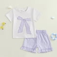 thumbnail image 2 of Sgkm Toddler Girl Outfits Bow Embroidery Summer Matching Outfits Shirt and Plaid Shorts Newborn Girl Clothes Birthday, 2 of 6
