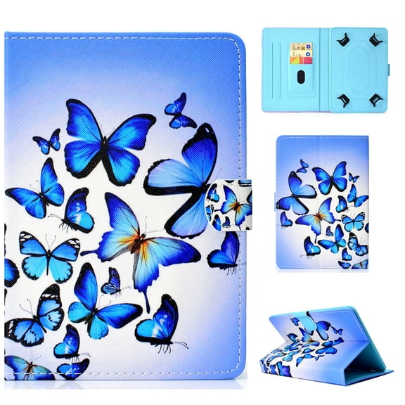 Universal Tablet Case 6-7 inch, Allytech Folio PU Leather Stand Protective Case Cover with Magnetic Closure [Card Slot Wallet Case] for All 6-7 inch Android Windows IOS Tablet PC, Blue Butterfly