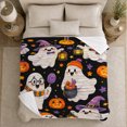 thumbnail image 4 of Whimsical Halloween Ghosts Pumpkins, Festive Halloween Scene, Warm Flannel Blanket for Living Room and Family Room, Art Lovers Halloween Gift, Festive Home Decor, 4 of 7
