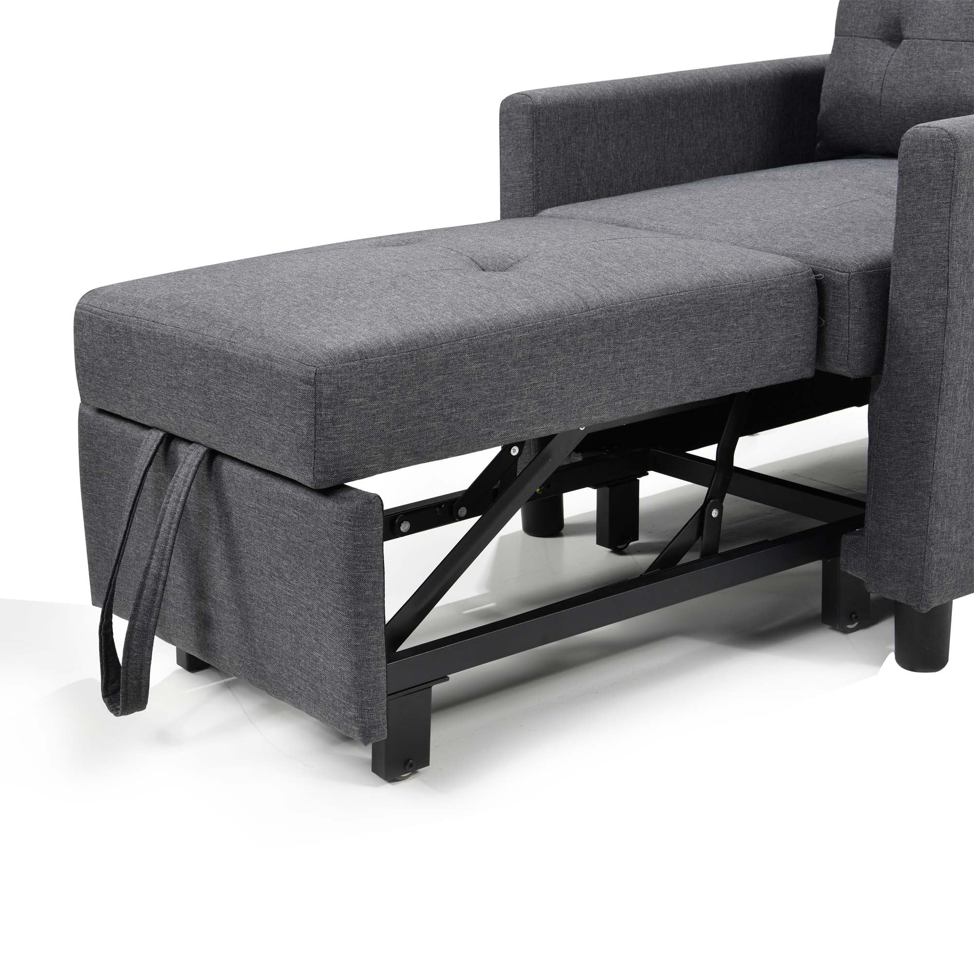 Aukfa Single Sofa Bed with Pull Out Sleeper, Convertible Futon Chair with Pocket for Living Room/Small Space - Dark Gray