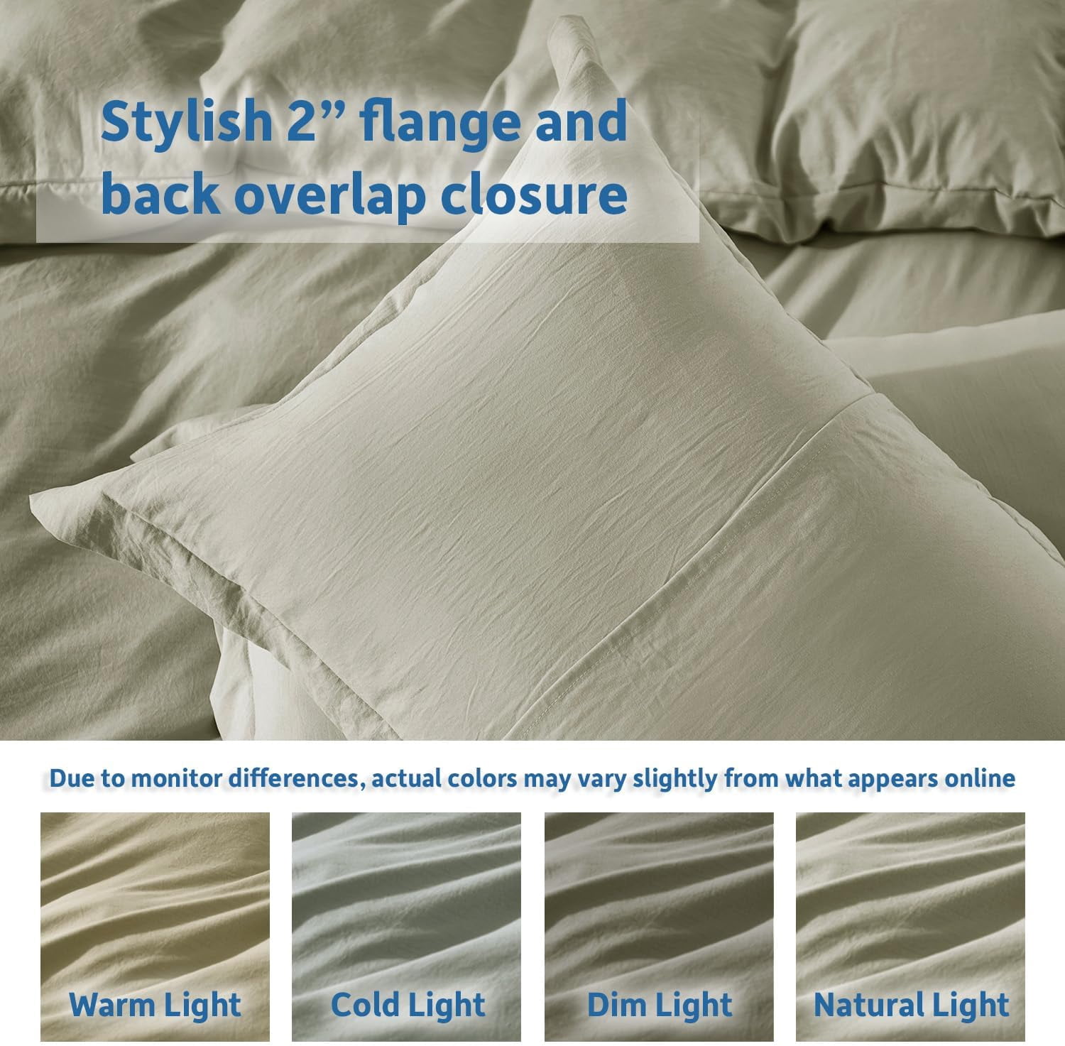 LammaLoe Duvet Cover California King Size, Soft Prewashed 3-Piece Duvet Cover Bedding Set with Pillow Shams, Light Sage