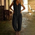 thumbnail image 4 of Guluxicc Womens Hooded Linen Jumpsuit Sleeveless Button Down Utility Pockets Tapered Leg Casual Loose Summer Vacation Overalls, 4 of 7