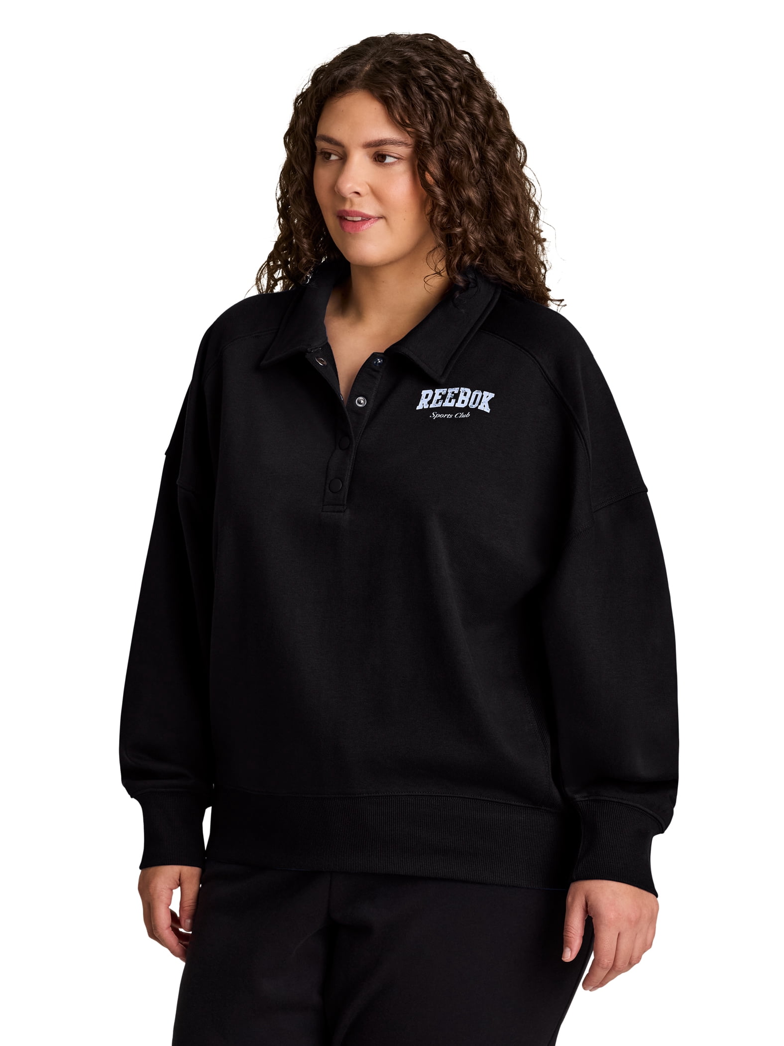 Reebok Women's and Women's Plus All Seasons Oversize Polo Sweatshirt, Sizes XS-4X
