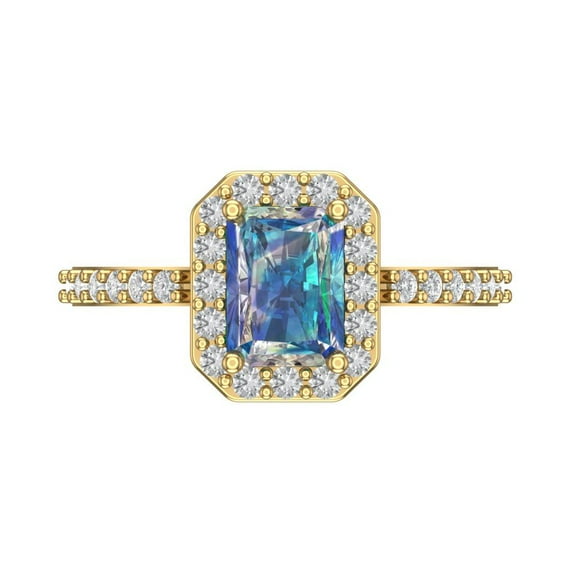 Halo Engagement Ring for Women - 1.92ct Blue Moissanite in 18K Yellow Gold Promise Ring
