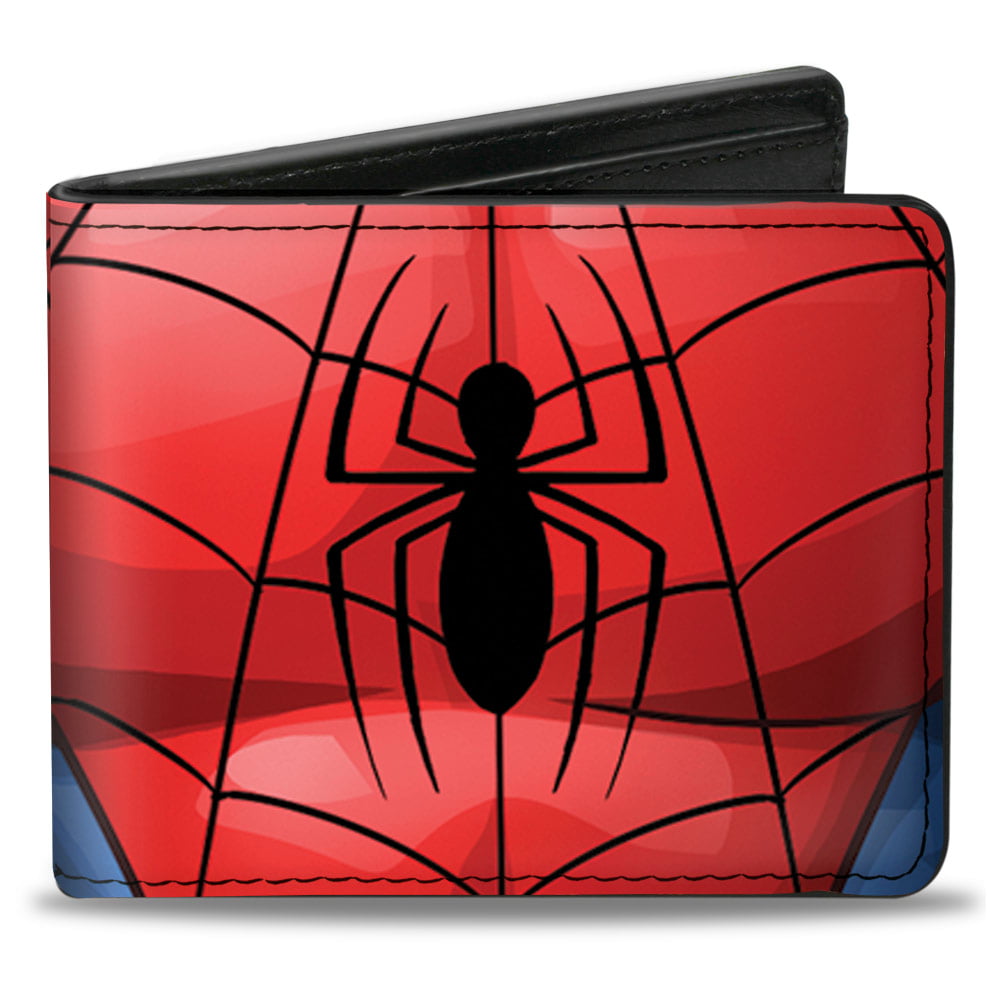 Spider Man Alloy Logo PU Wallet Button Mens Fashion Coins Short Bifold Purse