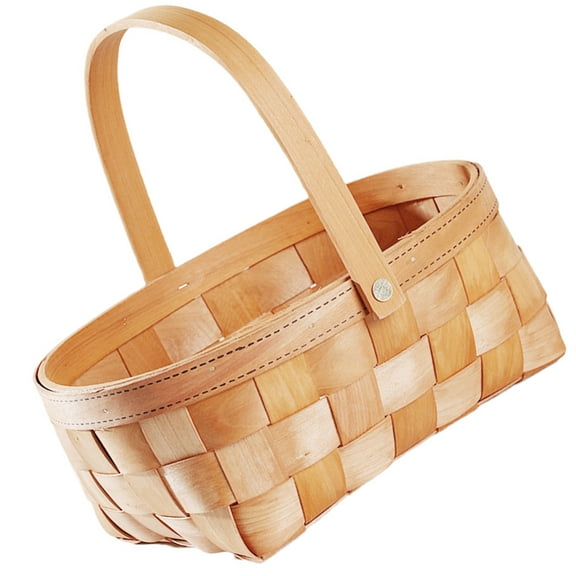 TABLZONE Natural Wood Woven Basket with Handle for Fruit Vegetable and Flower Gathering