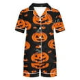 thumbnail image 5 of Tnhcen Women's Halloween Cute Floral Print Button-Up Shirt & Elastic Waist Shorts 2-Piece Sleepwear Set - Fit Pocket Details Soft & Cozy Pajamas Set (S-2XL), 5 of 8