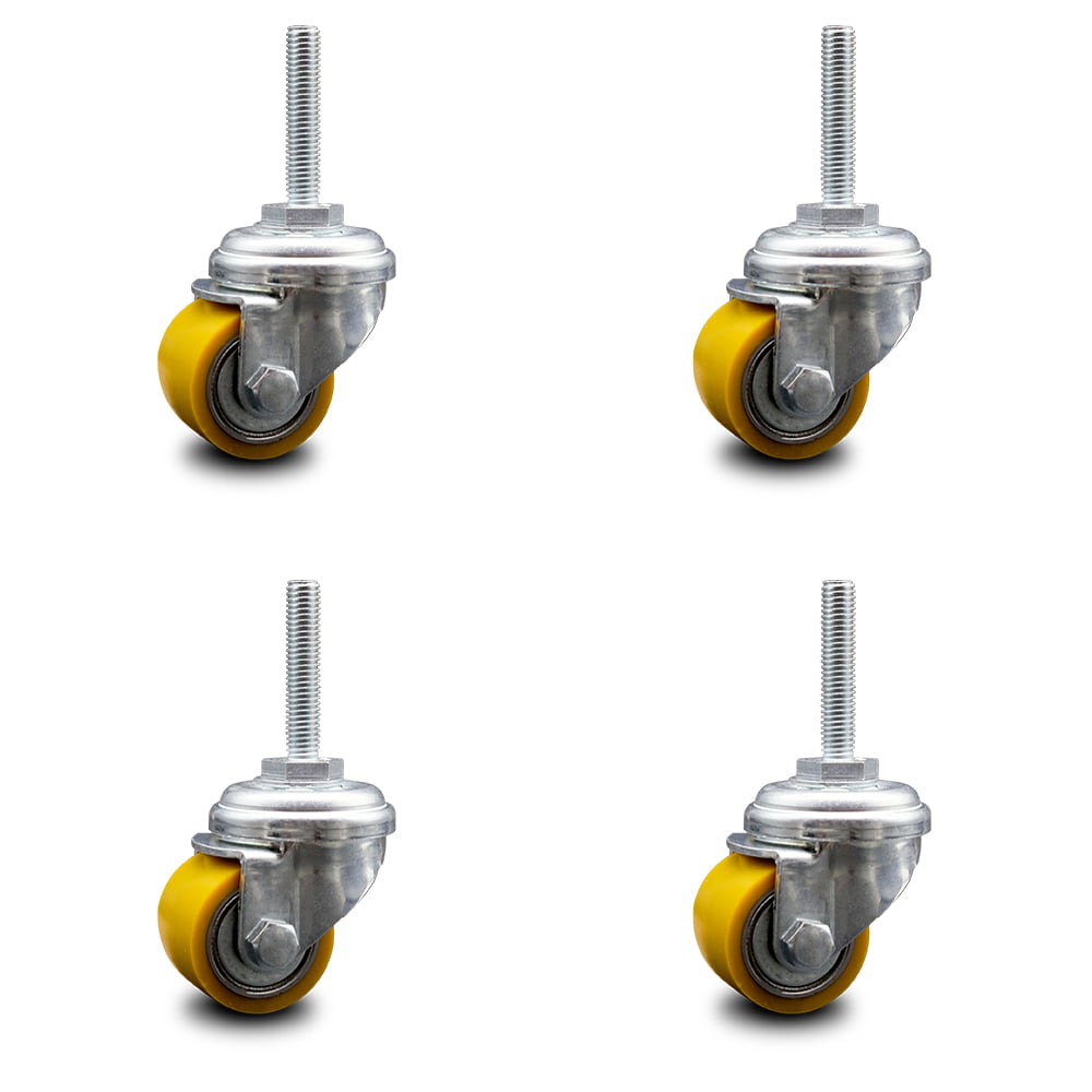 Service Caster Brand 880 lbs Total Capacity Low Profile Polyurethane Swivel Threaded Stem Caster Set of 4 w/35mm x 27mm Yellow Wheels and 1/2 Stem 