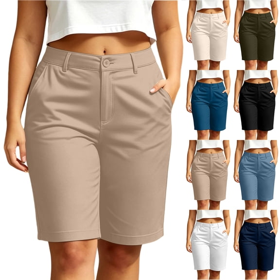 Bloomae Women's Golf Shorts Stretchy Lightweight Outdoor Hiking Shorts with Pockets Shorts Trendy Solid Color Button Elastic High Waist Casual Summer Work Business Short Pants