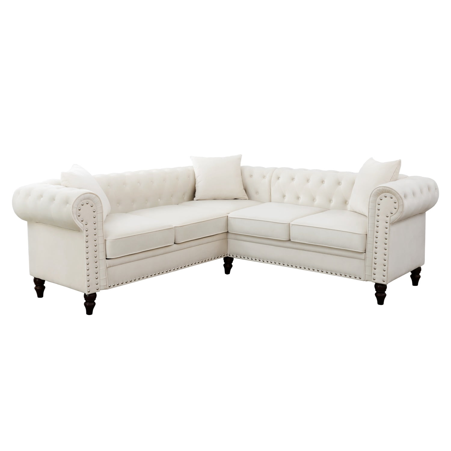 Hommoo Sofa Set, 62.5" Flannelette 2-Piece Couch Living Room Sofa Set,L-Shaped Sectional Sofa,Sectional Couches for Living Room,White