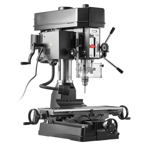 KFFKFF 15.875-Inch Mill Drill Machine, 2 HP, Benchtop Milling Drill Press, Adjustable Speed 150-2560 RPM, Equipped with Rotating Vise, Laser, and Work Light, Suitable for Woodworking