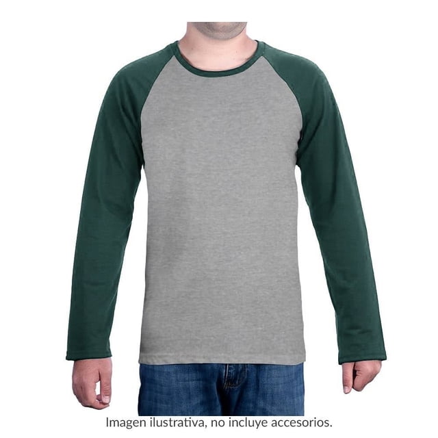 Playera George Talla G Manga Larga Tipo Ranglan Gris Jaspe con Verde