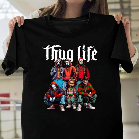 Vintage Thug Life Horror Characters Graphic Unisex T-Shirt, Funny Halloween 2024 Gift G0988, Up to Size 5XL