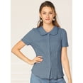 thumbnail image 2 of Camisa de Manga Corta Allegra K Suave con Botones y Cuello Peter Pan Azul Polvoriento M, 2 of 6