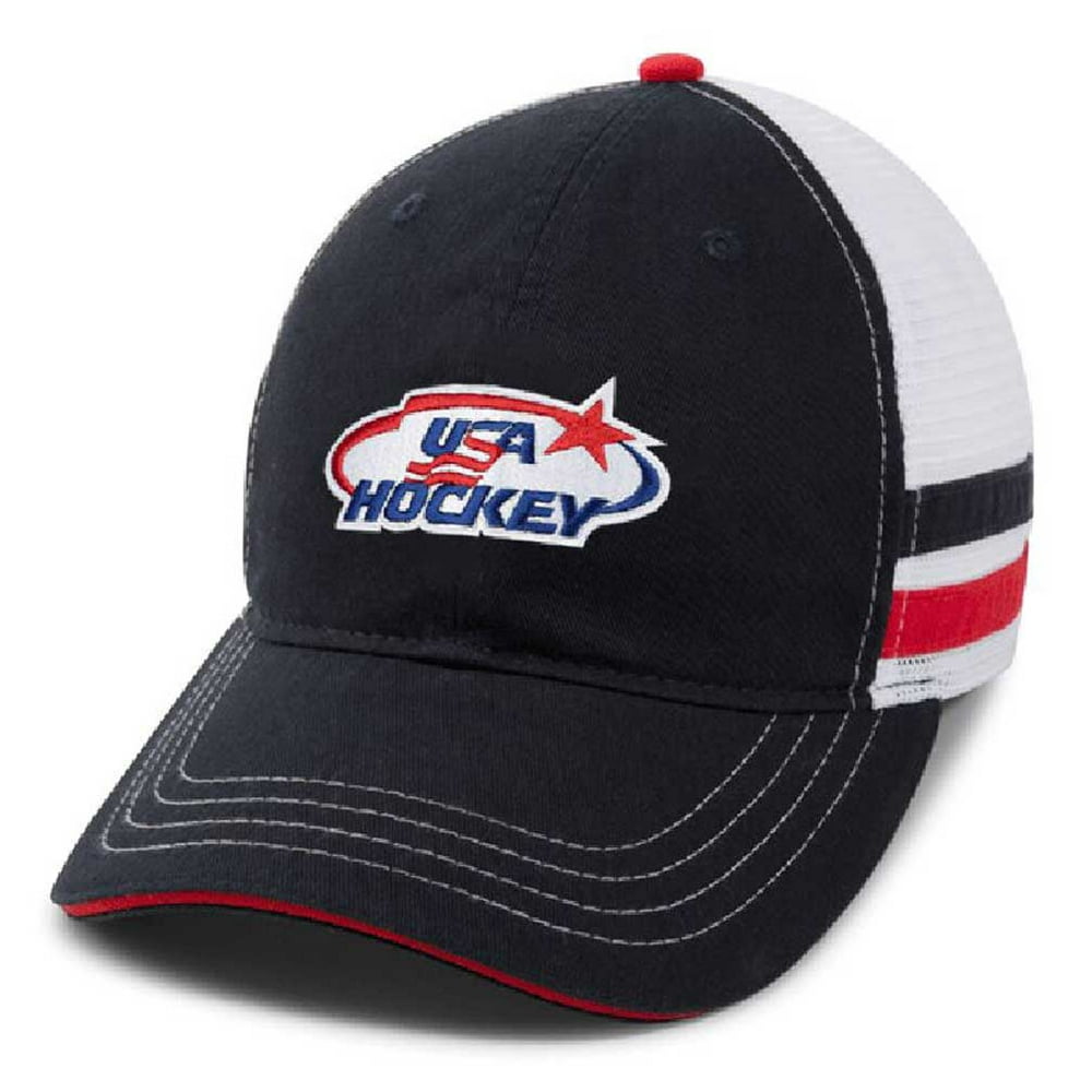USA Hockey Side Stripe Logo Baseball Cap Hat Embroidered Logo Mesh Back