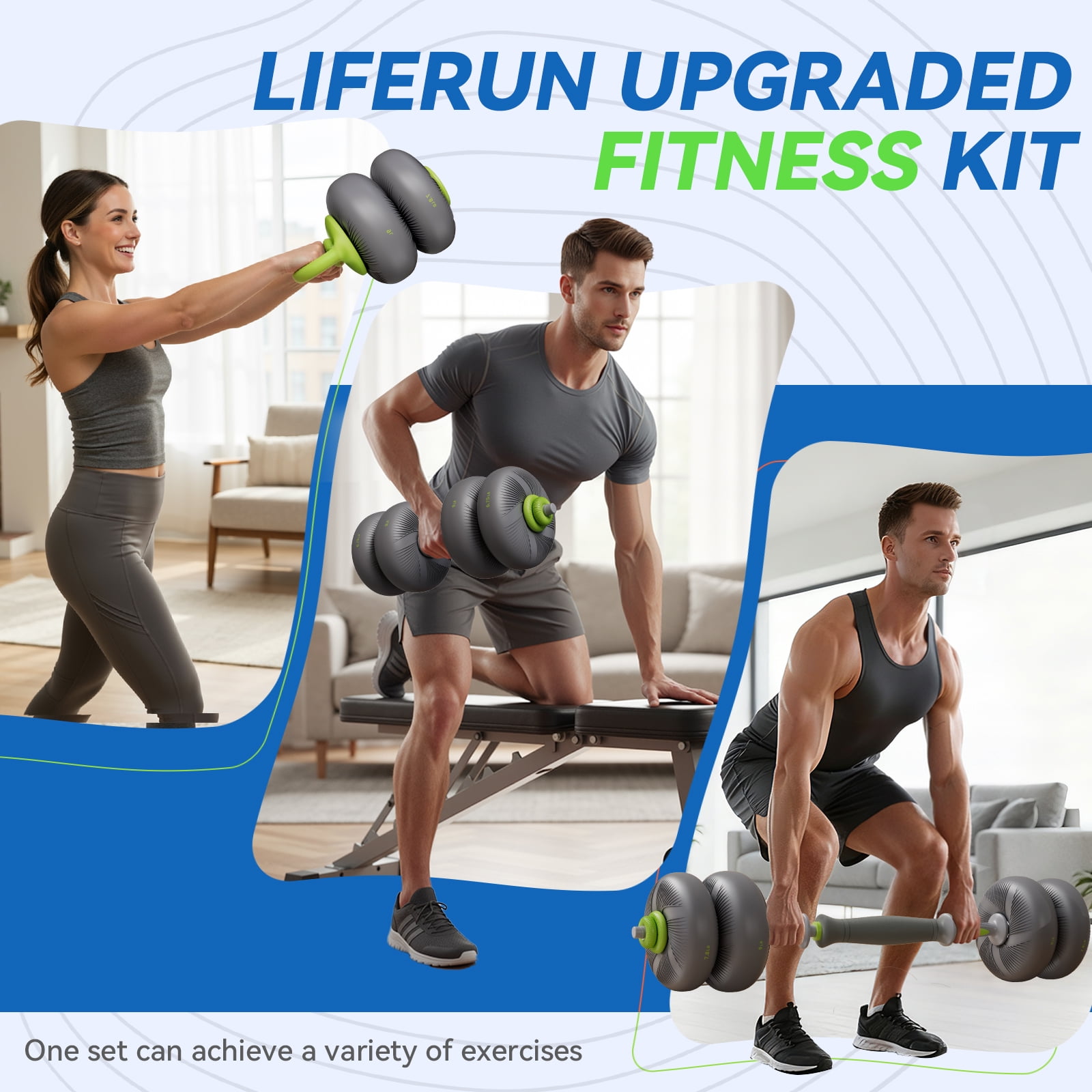 TLGREEN Adjustable Dumbbell Set, 45lbs/67lbs Free Weight Set, 4-in-1 Used as Barbell, Dumbbells, Kettlebell, Weight Plates, Soft Rubber Coated, Space Saving Fitness Exercise for Men/Women
