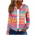 thumbnail image 2 of Dasayo Hoodies for Women Full Zip up Long Sleeve Pink Hooded Drawstring Striped Jackets Women's Blouse L, 2 of 5