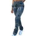 thumbnail image 1 of MAWCLOS Women Casual High Waist Denim Pants Active Drawstring Leggings Blue XL, 1 of 3