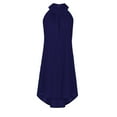 thumbnail image 6 of Boho Dress for Women, Women's Halter Neck Sundress Flowy Solid Sleeveless Pleated Beach Summer Dress Loose Knee Length Mini Dresses, 6 of 7