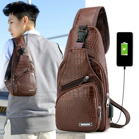 Sling Bag For Men Women,Leather Sling Bag,Shoulder Backpack Chest Bags Crossbody Daypack With USB Hole For Hiking Camping Outdoor Trip