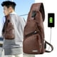 thumbnail image 1 of Bolsa bandolera de cuero para hombres y mujeres - Mochila bandolera con puerto USB para senderismo, acampada y viajes al aire libre - negra, caqui, marrón, 1 of 6