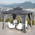 thumbnail image 3 of Dextrus 10' x 10' Hardtop Gazebo, Double Roof Polycarbonate Canopy, Outdoor Shelter with Mosquito Netting & Privacy Curtains, Heavy-Duty Metal Frame for Patio, Backyard, Deck and Lawn, Gray, 3 of 10