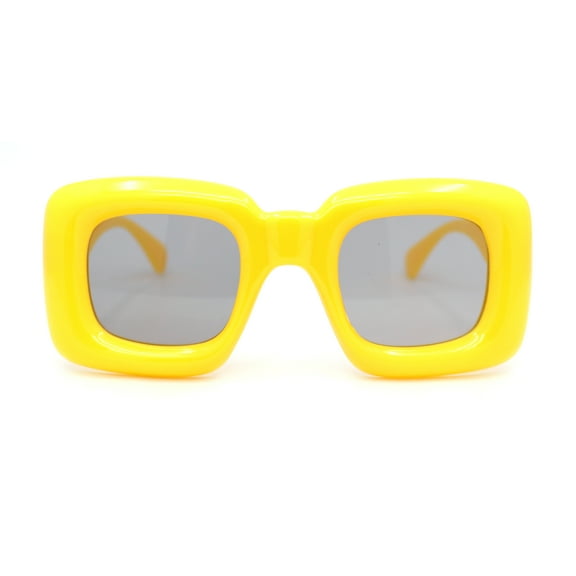 Girls Kids Size Balloon Thick Plastic Rectangle Sunglasses Yellow - Black