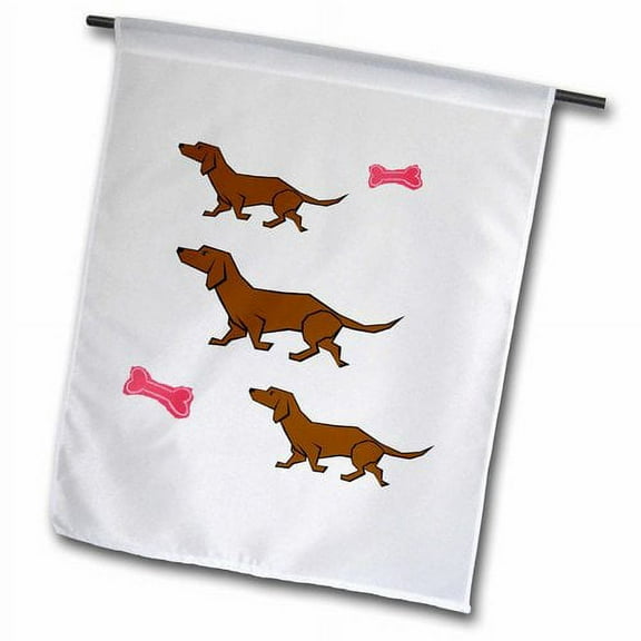 3dRose, 3 Cartoon Dachshunds With Red Bones, 12 x 18 inch Garden Flag
