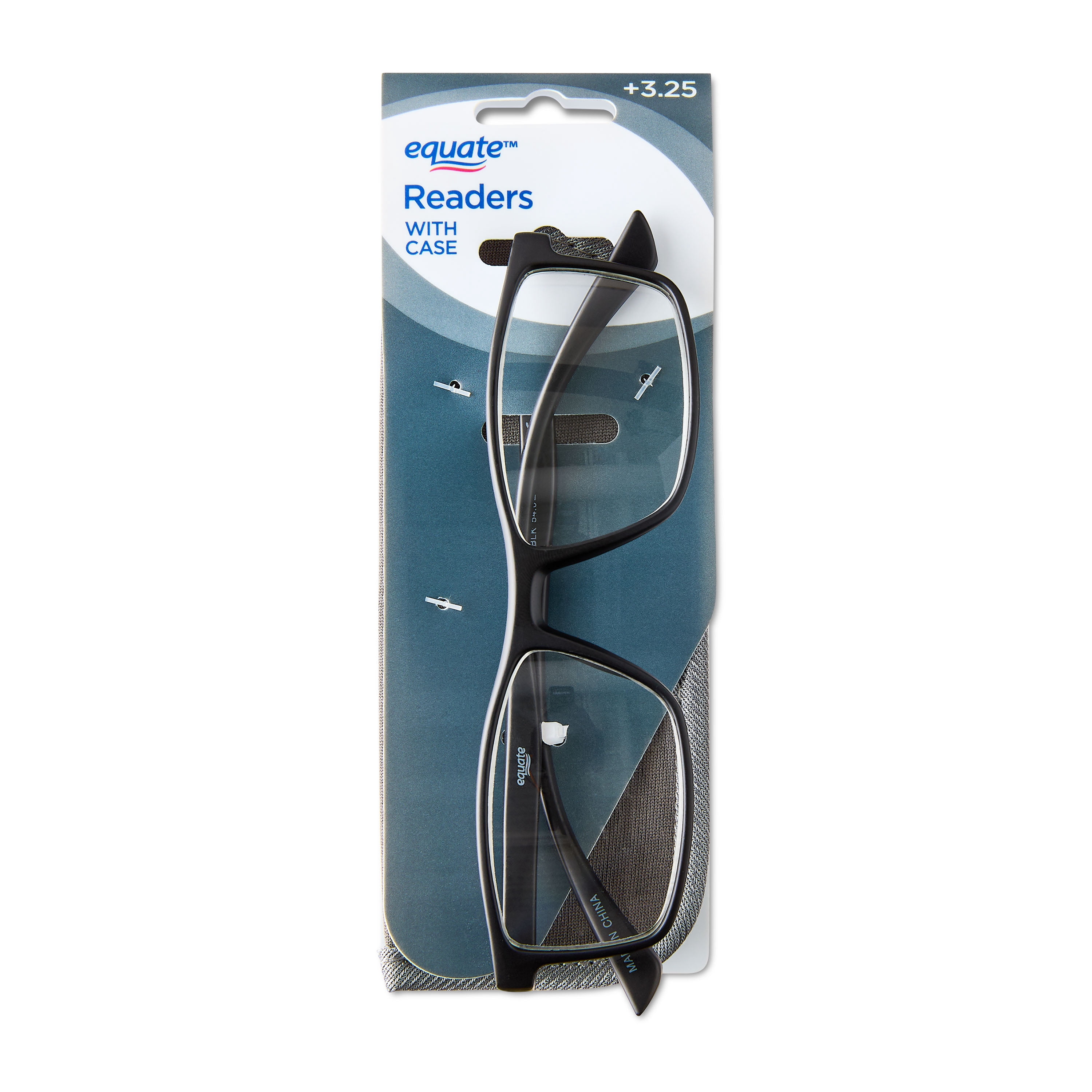 Equate Men's Jackson Rectangular Reading Glasses with Case, Matte Black, +3.25