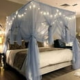 thumbnail image 3 of 4 Corners Post Canopy Bed Curtain for Girls & Adults - Royal Luxurious Cozy Drape Netting - Cute Princess Bedroom Decoration (Gray-Blue, Full/Queen), 3 of 5