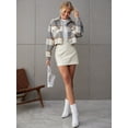 thumbnail image 4 of Hotian Women Plaid Crop Jacket Long Sleeve Womens Shacket With Pocket Gray M, 4 of 6