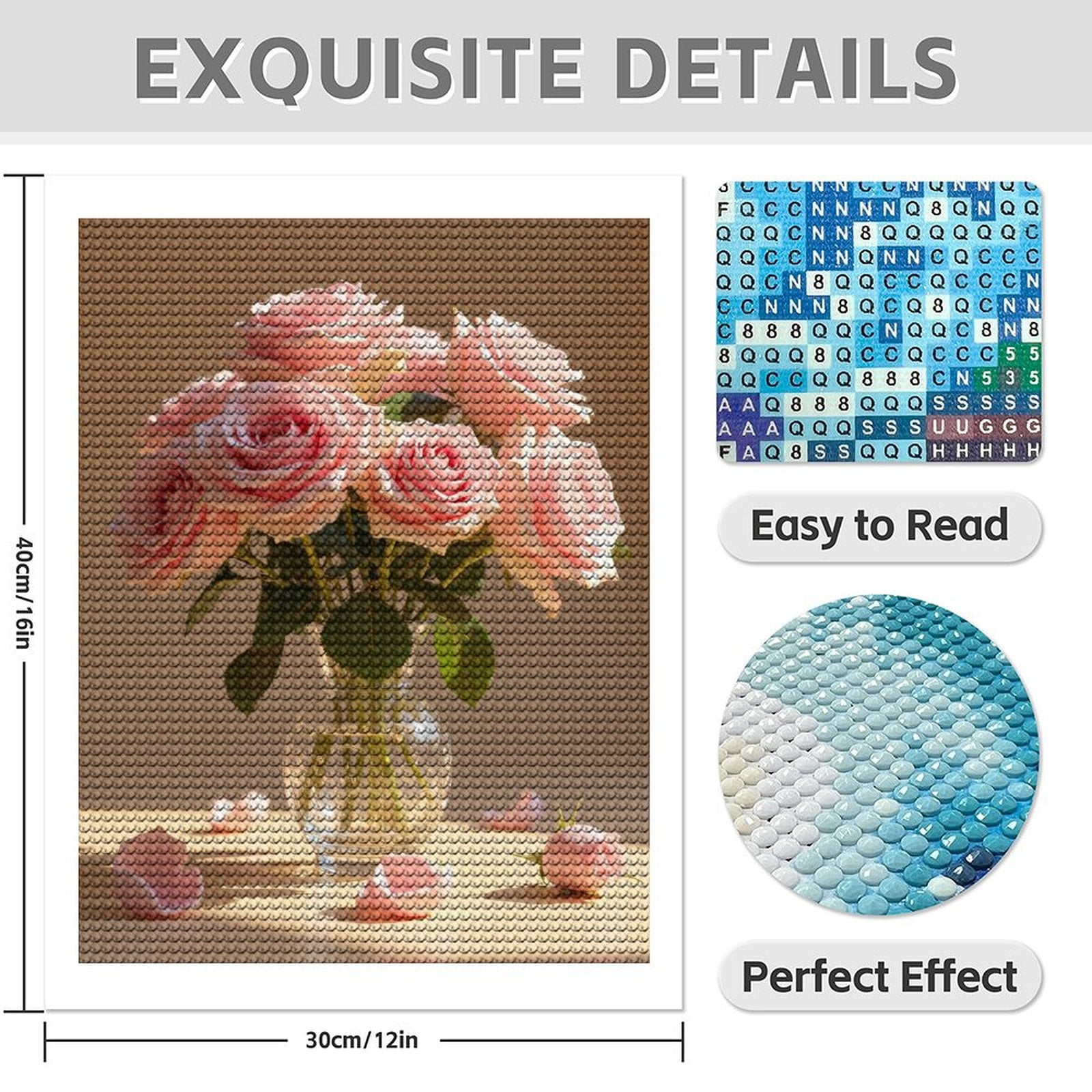 Diamond Art Kits for Adults - 5d Pink Roses Vase Floral Arrangement Diamond Painting for Adults, Diamond Art for Adults Beginners, Diamond Painting Kits for Adults for Home Wall Decor