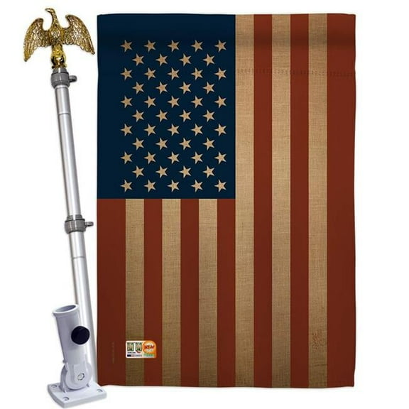 Breeze Decor BD-CY-HS-108399-IP-BO-D-US18-BD 28 x 40 in. USA Flags of the World Nationality Impressions Decorative Vertical Double Sided House Flag Set with Pole Bracket Hardware