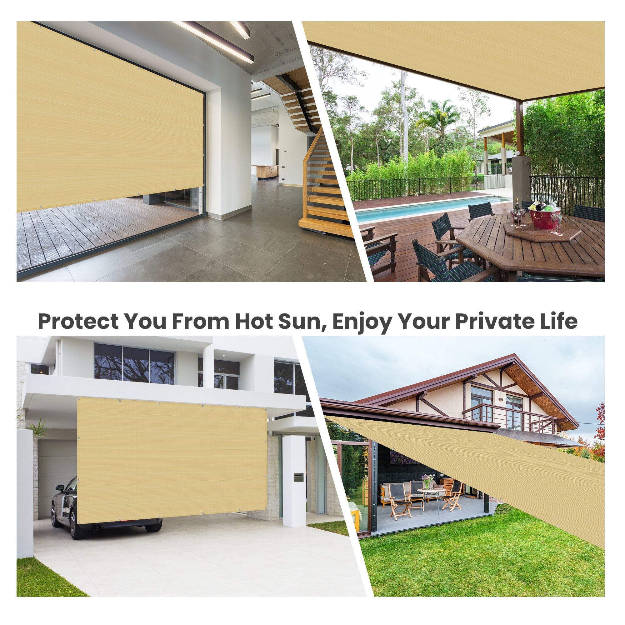 Sun Shade Cloth Shade Fabric Privacy Screen with Grommets for Patio Garden Pergola Carport Canopy Cover, 8' x 12', Beign