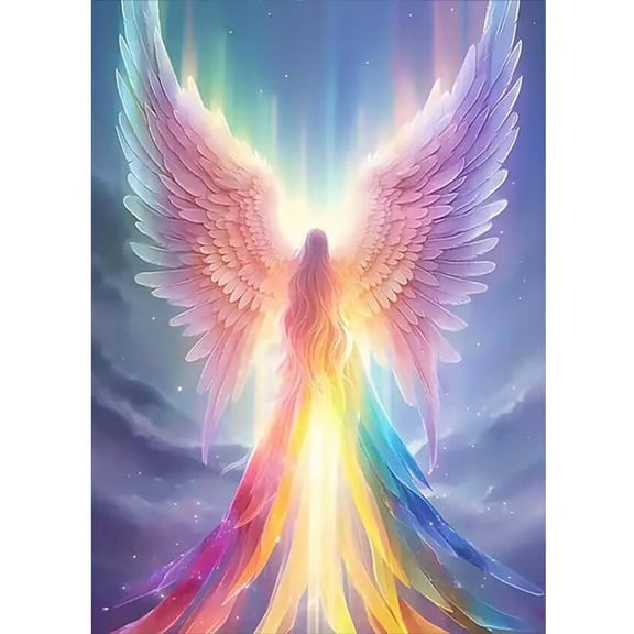 Rainbow Angel 5D Diamond Painting Kits for Adults Beginners,DIY Diamond Art Kit Full Round Drill Diamonds Dot Gem Arts For Home Wall Decor 12x16inch