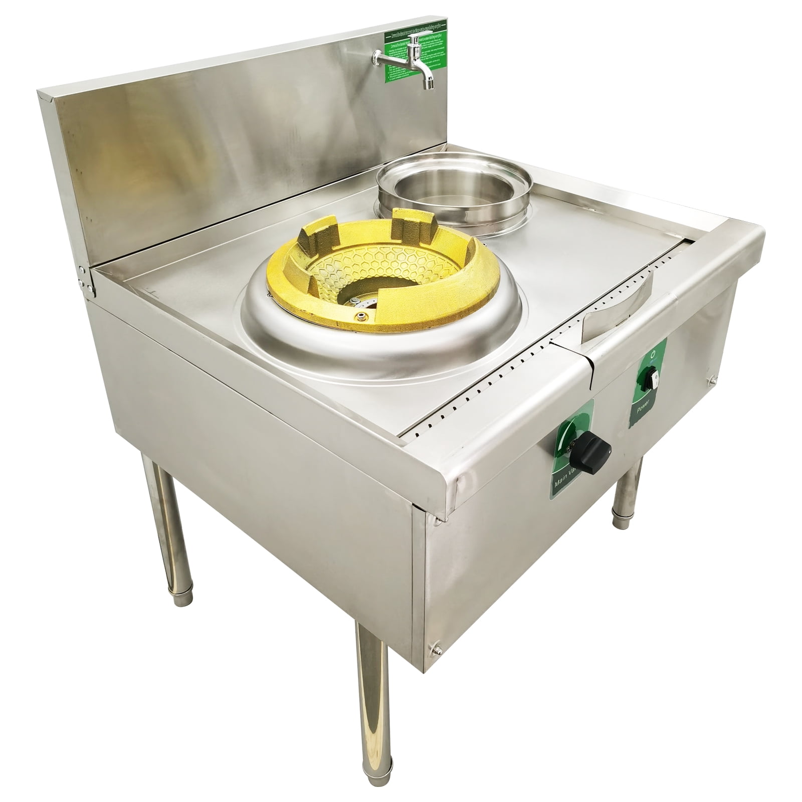 15.4" LPG and Natural Gas Chamber Single Burner Open Style Commercial Gas Wok Gas Stove With Baffle and Water Basin