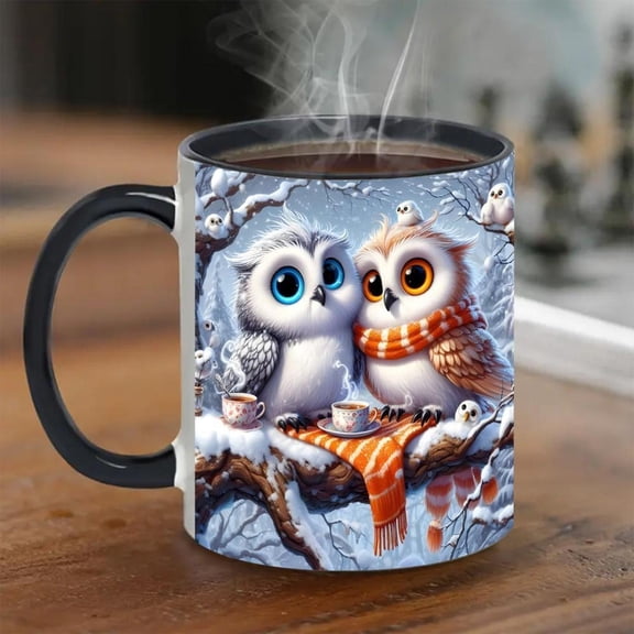 1pc Cute Owl Couple Mug Winter Owls in Blue Orange 11oz Coffee Cup Valentine s Anniversary Birthday Christmas Gifts Hand Wash Only Ceramic Cup Couples