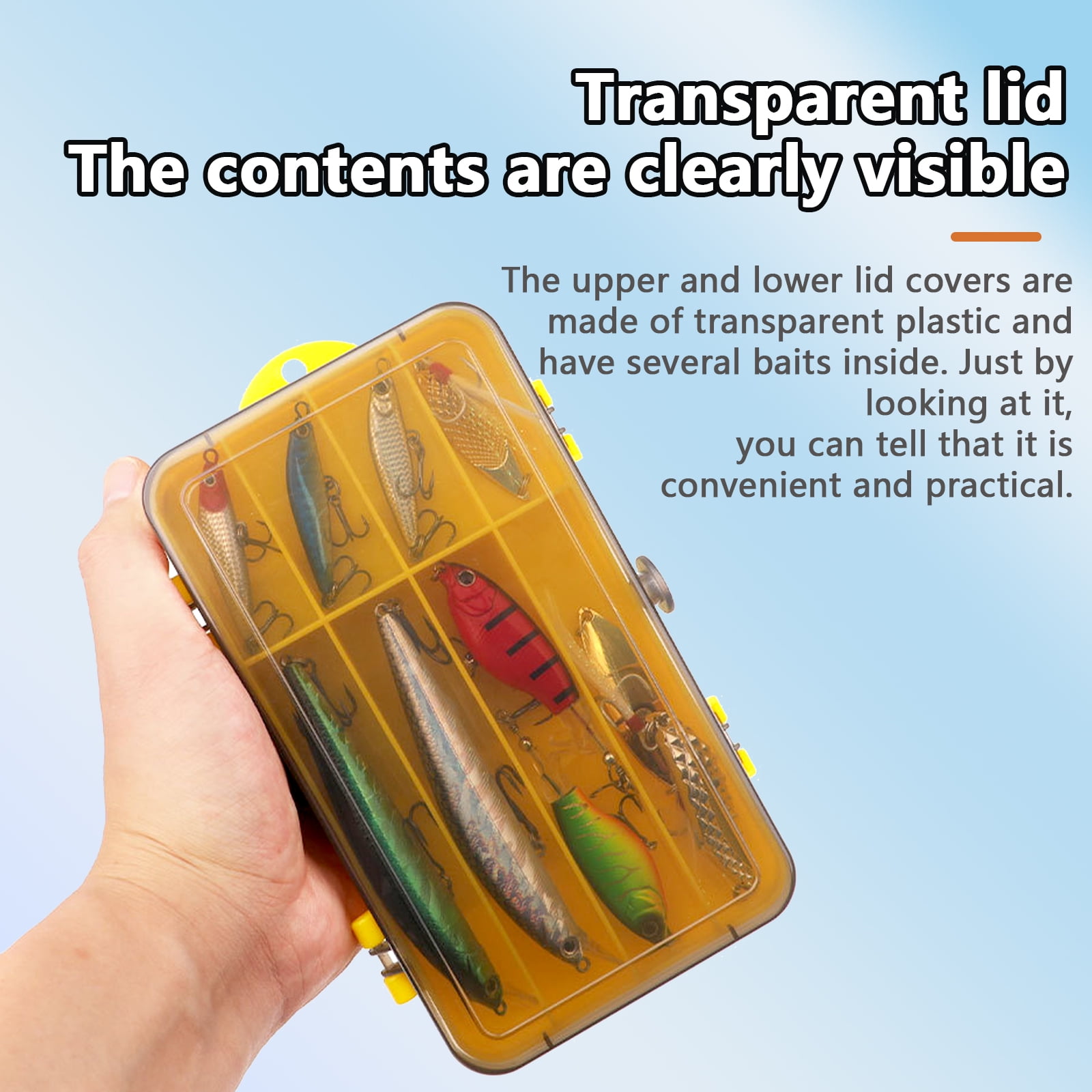 Arcticwind Double-Layer Lure Box,Fake Bait,Soft Bait,Clear Double Layer Waterproof Fishing Gear Multi-Functional Storage Box,A Multifunctional Storage Box,Tackle Box,Yellow