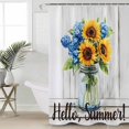 thumbnail image 2 of 60x72 Inch Shower Curtains for Bathroom Summer Fabric Bath Curtain Decor Blue Flower Bottle Yellow Floral Wooden Grain Waterproof Restroom Curtains Shower Set Accessories with 12 Hooks 60 Inch, 2 of 6