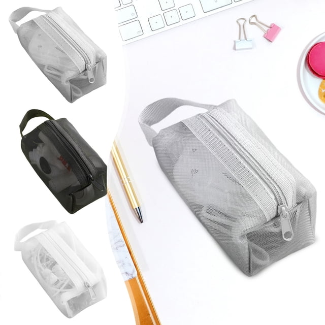 Bolsa de Malla con Cremallera, Mini Bolsa de Gran Capacidad para Maquillaje, Llaves y Lápices | Bolsa de Almacenamiento Transparente de Nailon para Cosméticos, Artículos de Aseo y Papelería ×1