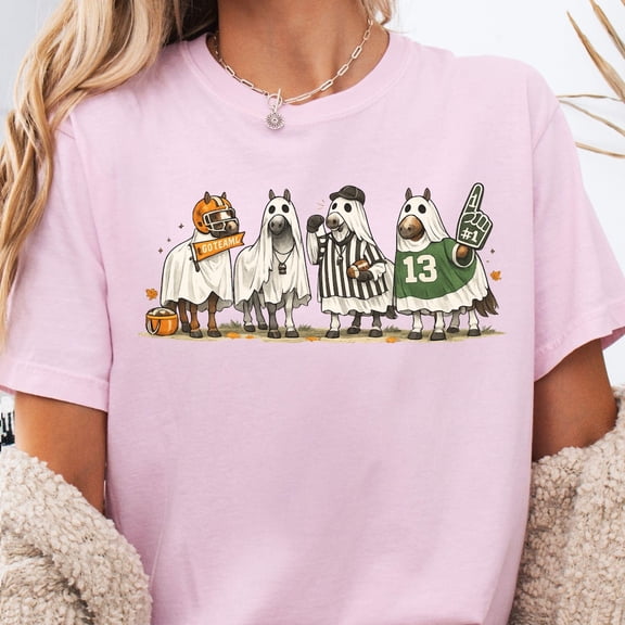Ghost Horse Football T-Shirt, Funny Halloween Game Day Tee