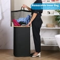 thumbnail image 4 of Efluky Laundry Basket with Lid and Removable Bag, 100L Tall Laundry Hamper with Bamboo Handles, Aesthetic Dirty Clothes Bin for Laundry Room, Bathroom, Bedroom and Dorm, Black, 4 of 9