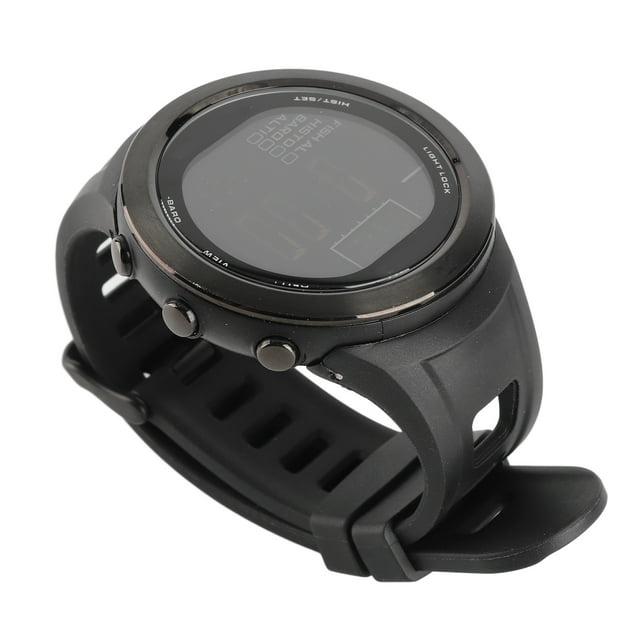 Fishing Barometer Watch, Multifunctional Waterproof Altimeter Thermometer for Anglers, Steel Ring, Black, Double Battery