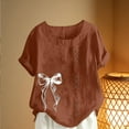 thumbnail image 4 of Xuyuer Women's Casual Linen Round Neck Printed Short Sleeve Button Blouse, Breathable Summer Top for Vacation Wear, Market Days and Relaxed Boho Style, 4 of 5