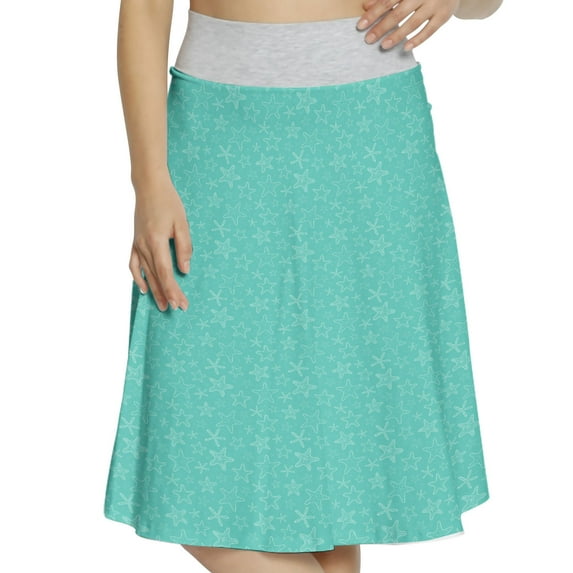 Women's Ocean Outline Starfishes Doodle A-line Printed Skirt Casual Wear, XL, Turquoise and White, by Ambesonne