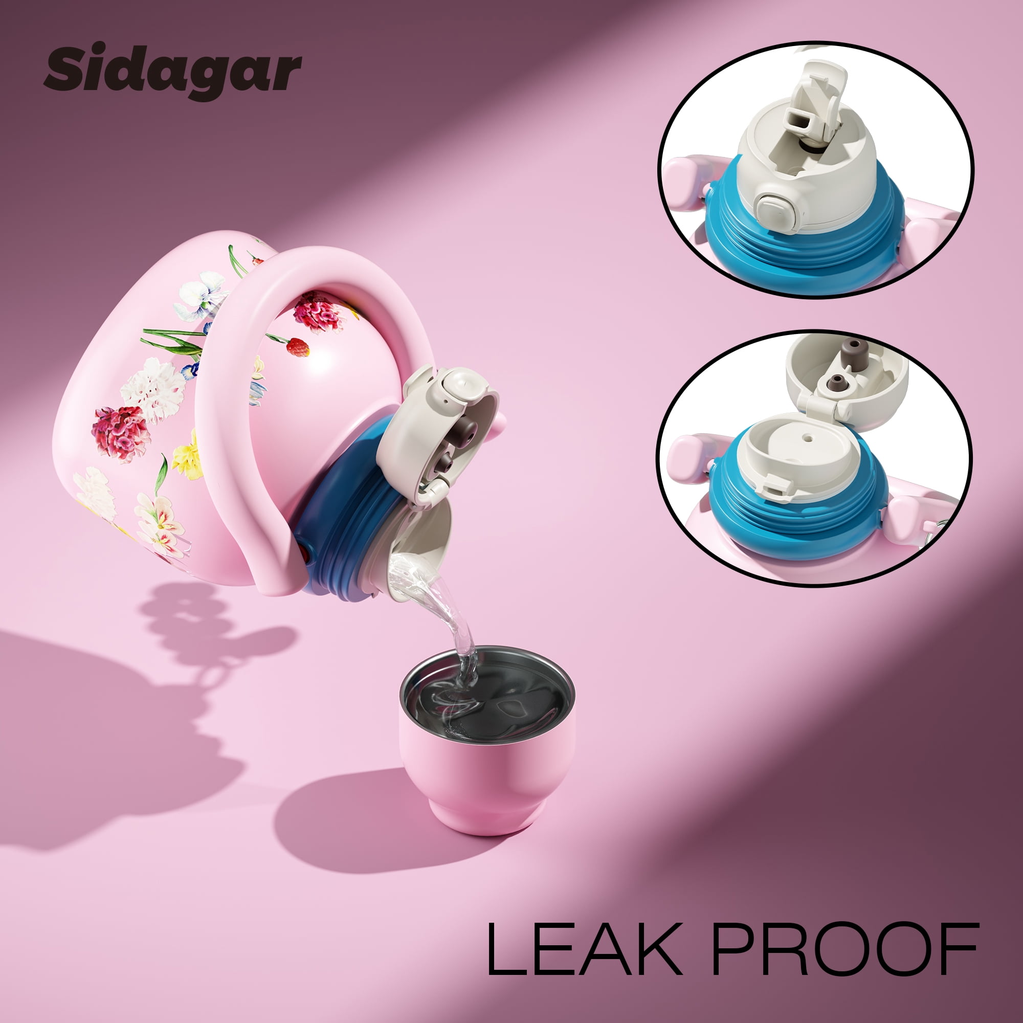Sidagar 22 oz Foral Pink Stainless Steel Vacuum Insulated Water Bottle