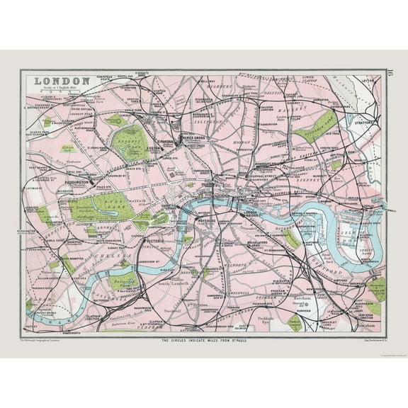 Historic Map - London England - Bartholomew 1892 - Vintage Wall Art