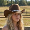 thumbnail image 4 of RUINIXCW Cowboy Cowgirl Hat For Women Men Western Hats Rhinestone Cowboy Hat Wide Brim Cow Girl Rodeo Hat Felt Jazz Cap For Rodeo Party, 4 of 9