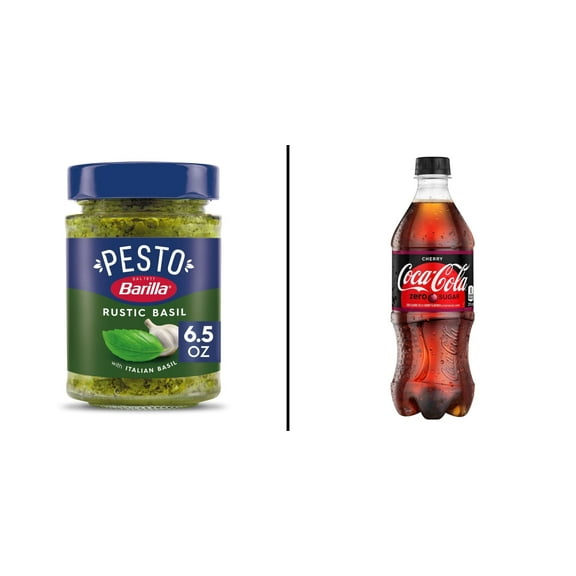 Barilla Rustic Basil Pesto Sauce 6.5 oz & Coca-Cola Zero Calorie Cherry Coke 20 oz